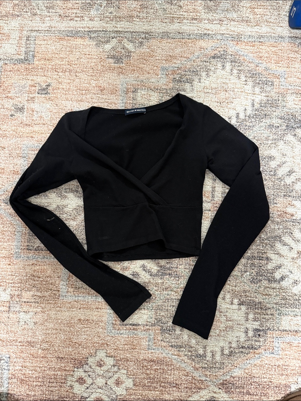 Brandy Melville Black crop Wrap-Front Long Sleeve